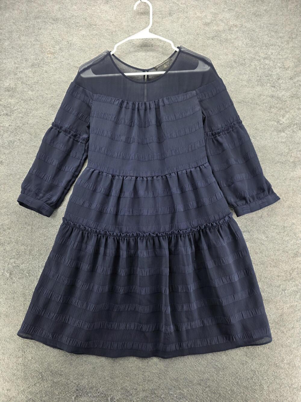 Banana Republic Dress Womens 4 Blue Fit & Flare Short 3/4 Sleeve Round Neck